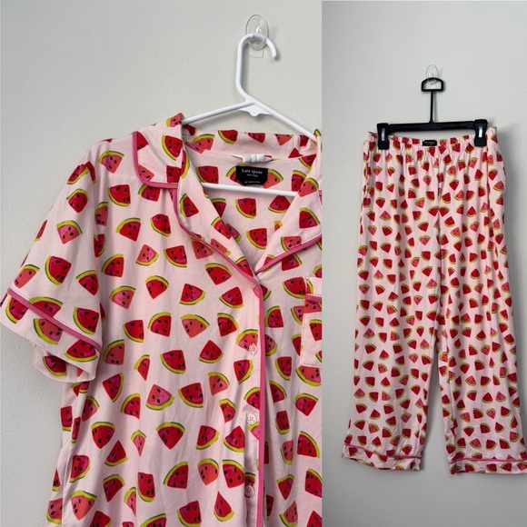 Kate Spade Brushed Jersey Short Sleeve Cropped PJ Set (Watermelon Slices) Size M - Picture 3 of 13